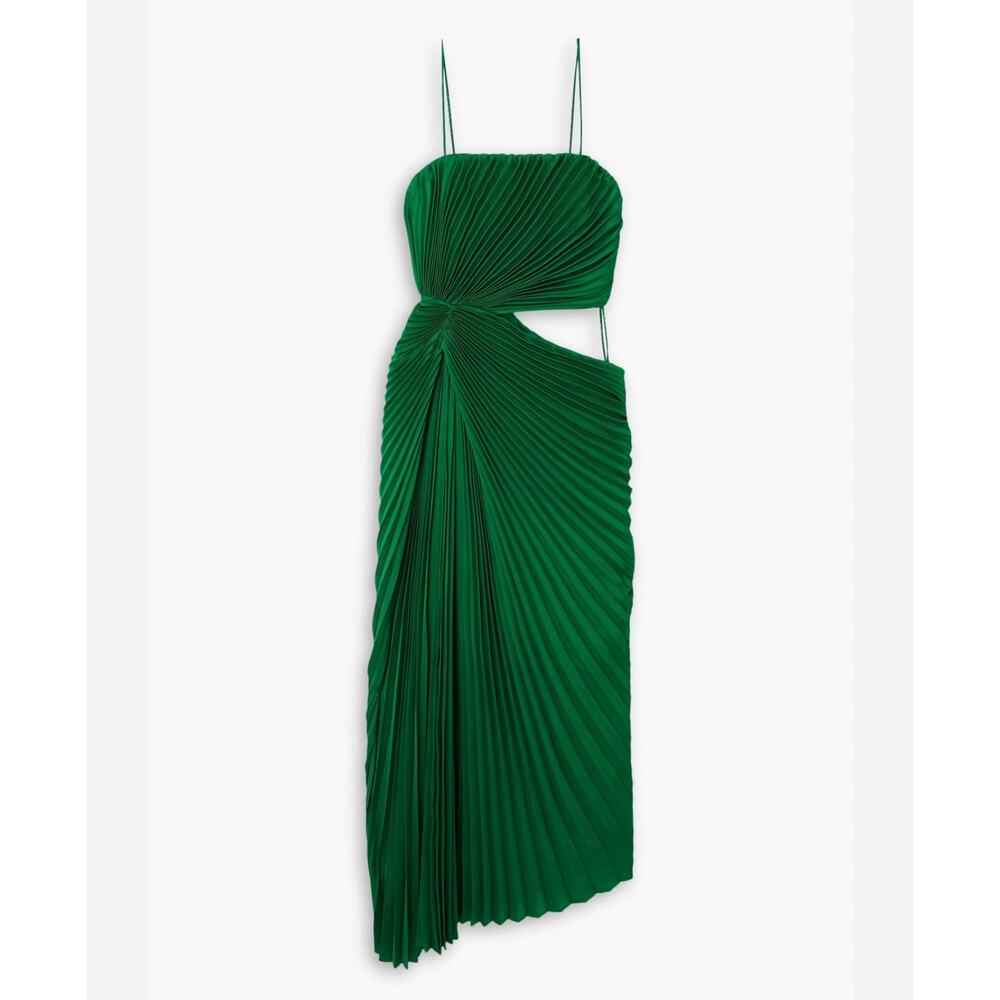 Alice + Olivia Pleated Cut-Out Dress Sleeveless Emerald Green Size 6 NWT - Picture 6 of 15